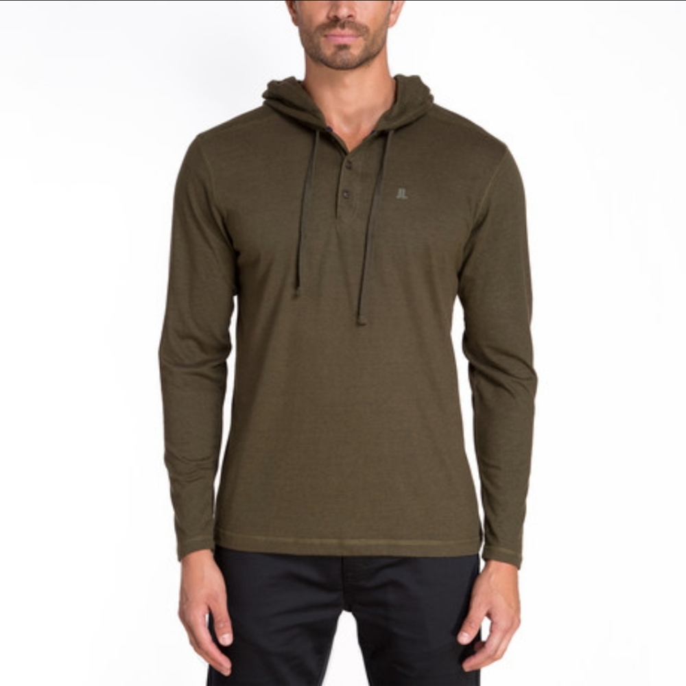 Jared Lang Knit Henley Hoodie Fern Green size L